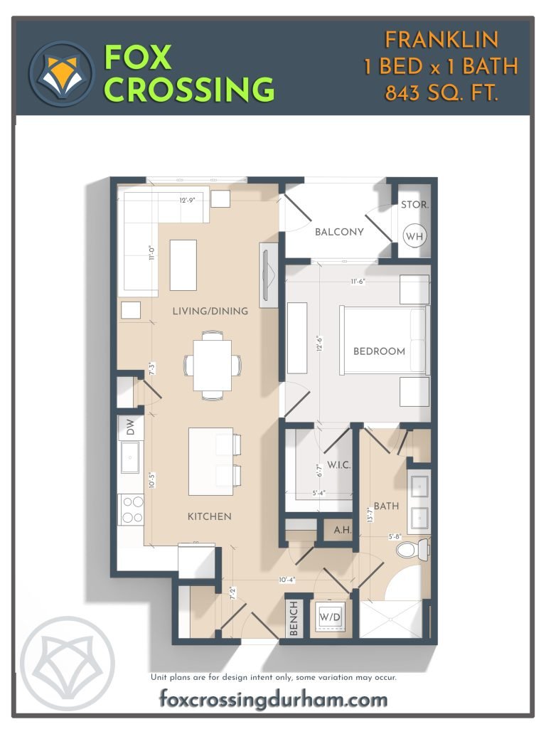 1 Bed 1 Bath Floor Plan Franklin 1 Bedroom
