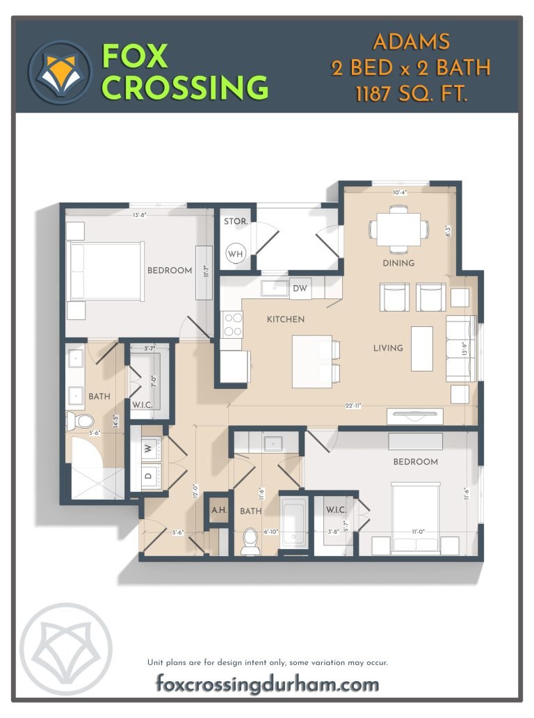 2 Bed 2 Bath Floor Plan Adams 2 Bedroom Apartment Adams A 2 Bedroom