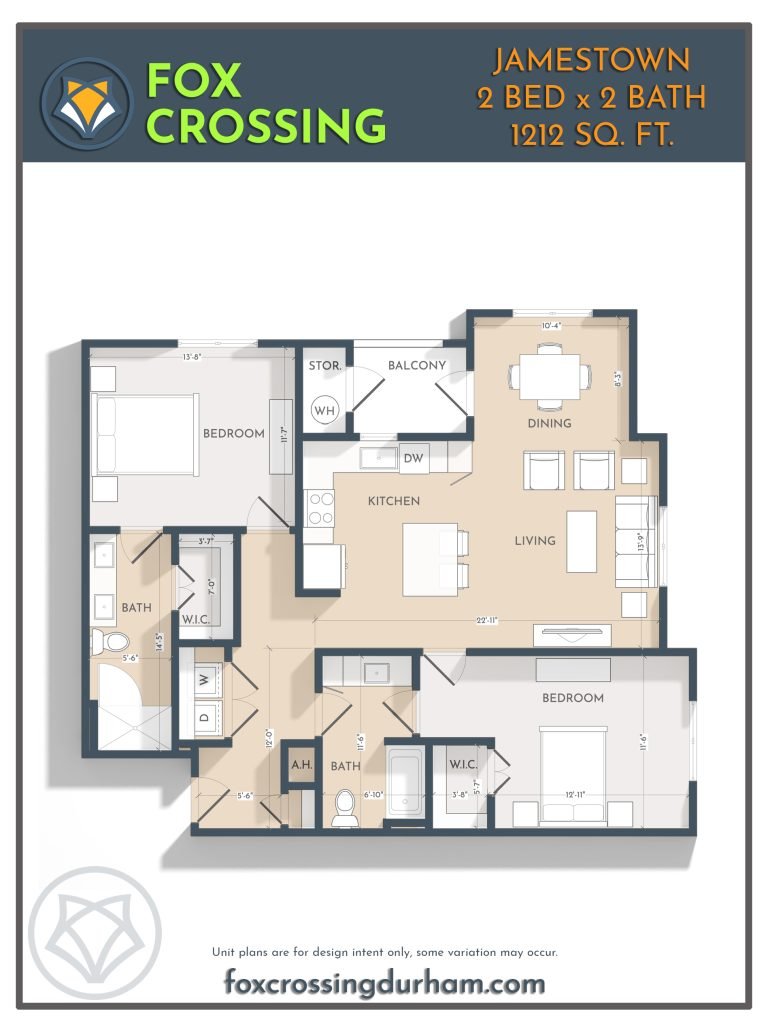 2 Bed 2 Bath Floor Plan Jamestown 2 Bedroom